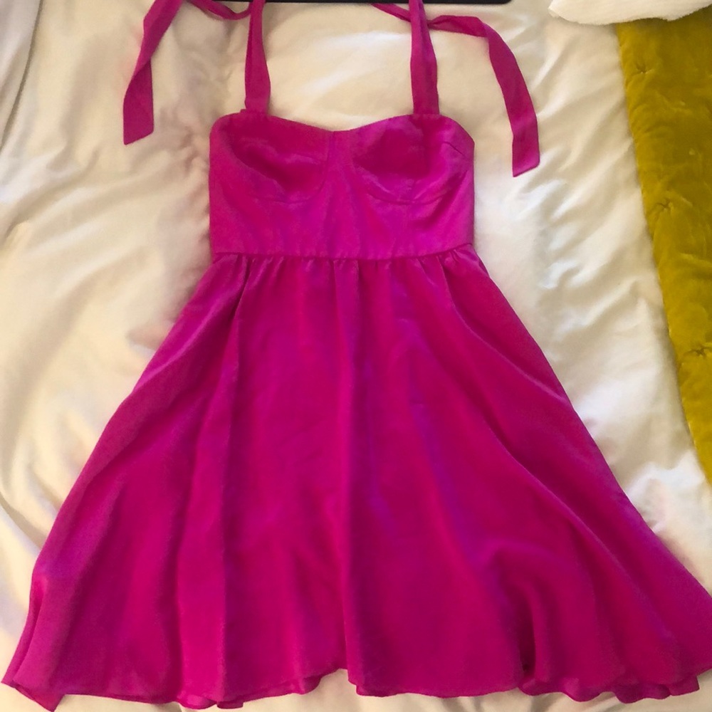 NWT Britt RYAN Fushia Silk Bustier Halter Dress